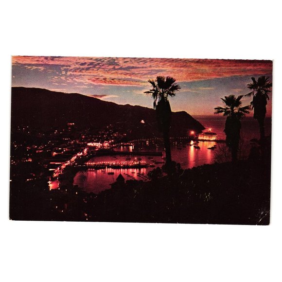 Vintage Postcard Avalon Bay at Dusk Catalina Island California Landscape Night - Picture 1 of 2